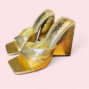 EGO Gold Snake print wedge heel Mules
